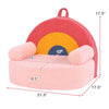 Toddler foam couch in rainbow design, featuring a sturdy base and cozy armrests, ideal for comfortable lounging.