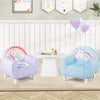 Kids sofa set in blue with unicorn patterns, featuring breathable spandex fabric and ergonomic design for comfort.