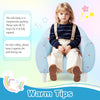 Kids sofa in blue with unicorn patterns, featuring high-density sponge filling and ergonomic backrest for comfort and.