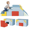 Kids soft foam blocks in blue, convertible into a slide and table & chair set, ideal for playrooms and safe play.