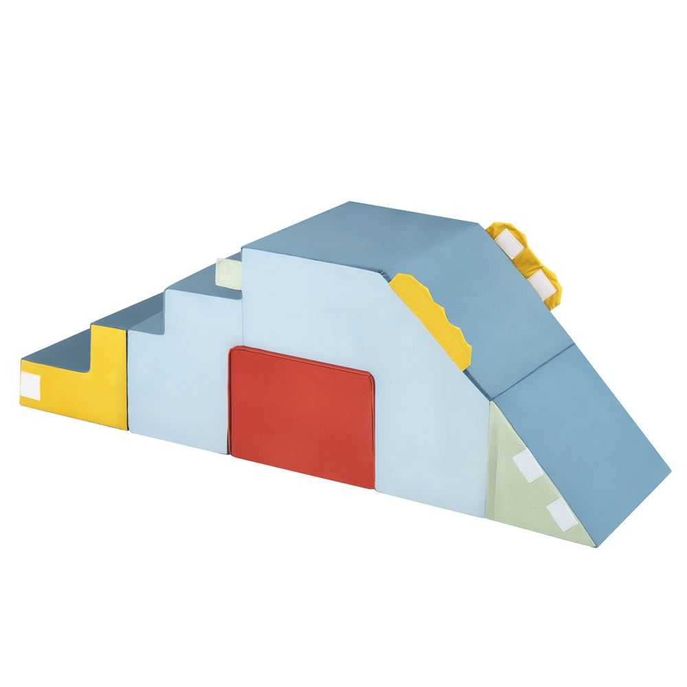 Kids soft foam blocks in blue, featuring a slide and table & chair set, perfect for playrooms and nurseries.