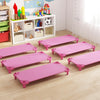 Pink stackable daycare cots set of 6 with detachable Oxford cloth, designed for comfort and easy cleaning.