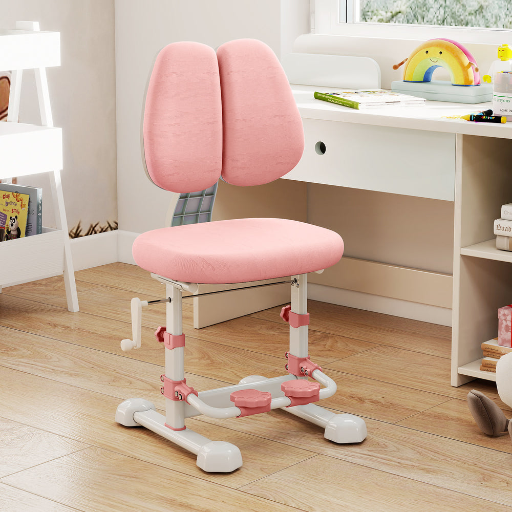 Kids Study Chair with Adjustable Double Backrest and Footrest-Pink - Gallery View 1 of 12