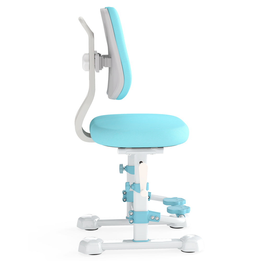Kids study chair in blue with adjustable backrest and footrest, designed for comfort and proper posture support.