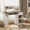 Kids study desk in natural finish with shelves, drawer, and keyboard tray, ideal for children's writing and creativity.