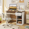 Kids study desk in natural finish featuring a drawer, shelves, and keyboard tray, ideal for children's study space.