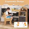 Kids study desk and chair set in natural wood, featuring ergonomic design and open shelves for easy access to supplies.