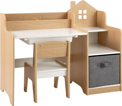 Costway Kids Study Desk Chair Set Shelves Drawer Fabric Bin 316972485 New