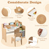 Kids study desk and chair set in natural finish with open shelves, anti-falling edges, and easy-to-clean surface.