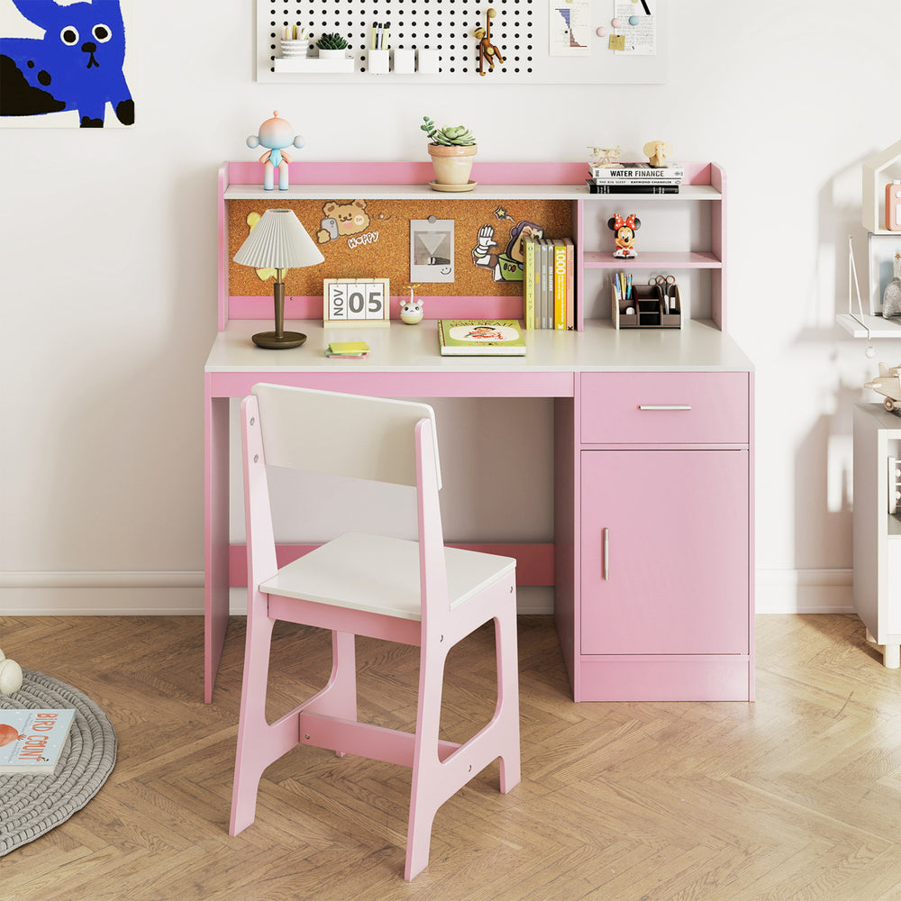 Kids Study Desk and Chair Set Student Table and Chair-White + Pink - Gallery View 1 of 10