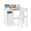 Wooden kids study desk and chair set in white with storage cabinet, cork bulletin board, and ergonomic design for.