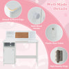 Detail view of the white wooden kids study desk showcasing smooth edges, solid wood handle, and plastic door catch for.