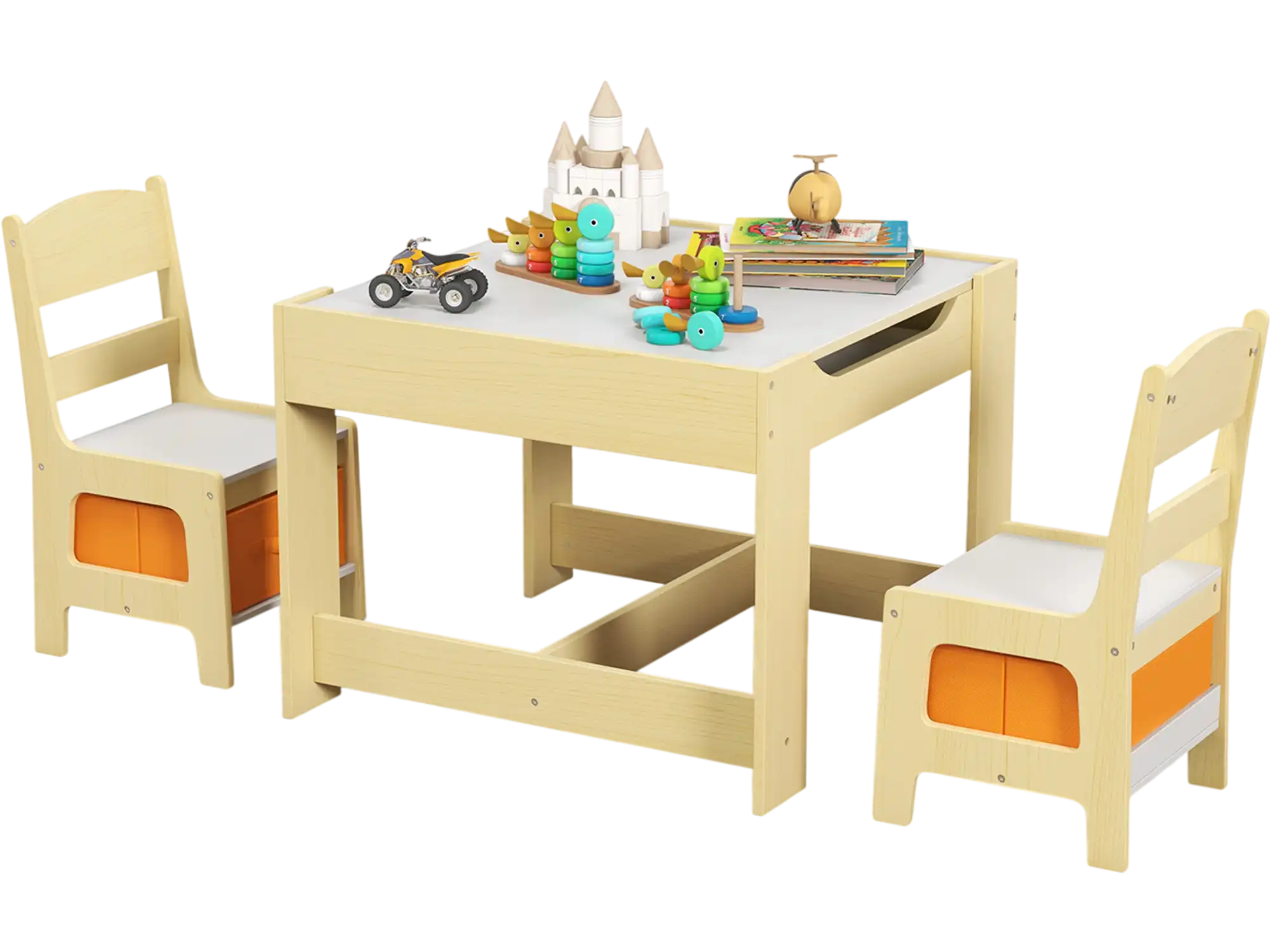 Costway Kids Table & 2 Chairs Set w/ Storage Boxes Blackboard Whiteboard 23901746 New
