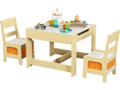 Costway Kids Table & 2 Chairs Set w/ Storage Boxes Blackboard Whiteboard 23901746 New