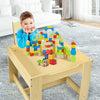 Kids table and chair set with storage boxes, featuring a natural finish, ideal for play and learning activities.