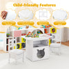 Kids table and chairs set in white with supportive backrest, smooth corners, and cat house for versatile play and.