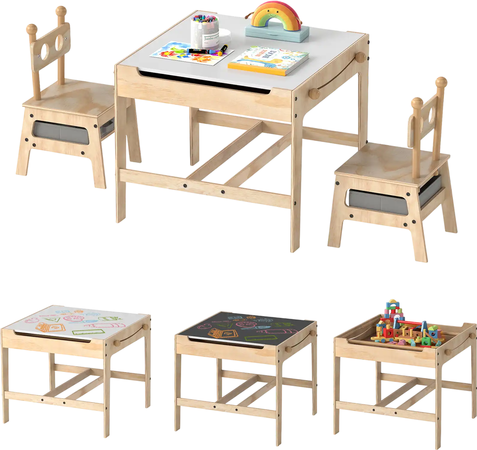 Costway Kids Table & Chairs Set Reversible Whiteboard 38805781 New