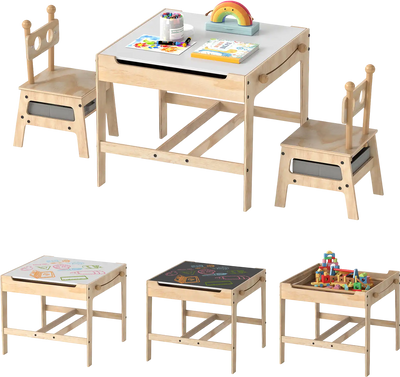 Costway Kids Table & Chairs Set Reversible Whiteboard 38805781 New