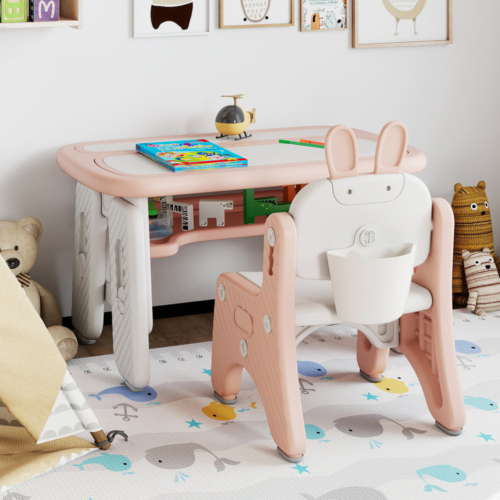 Kids Table and Chair Set with Flip-Top Bookshelf-Pink - Gallery View 1 of 11