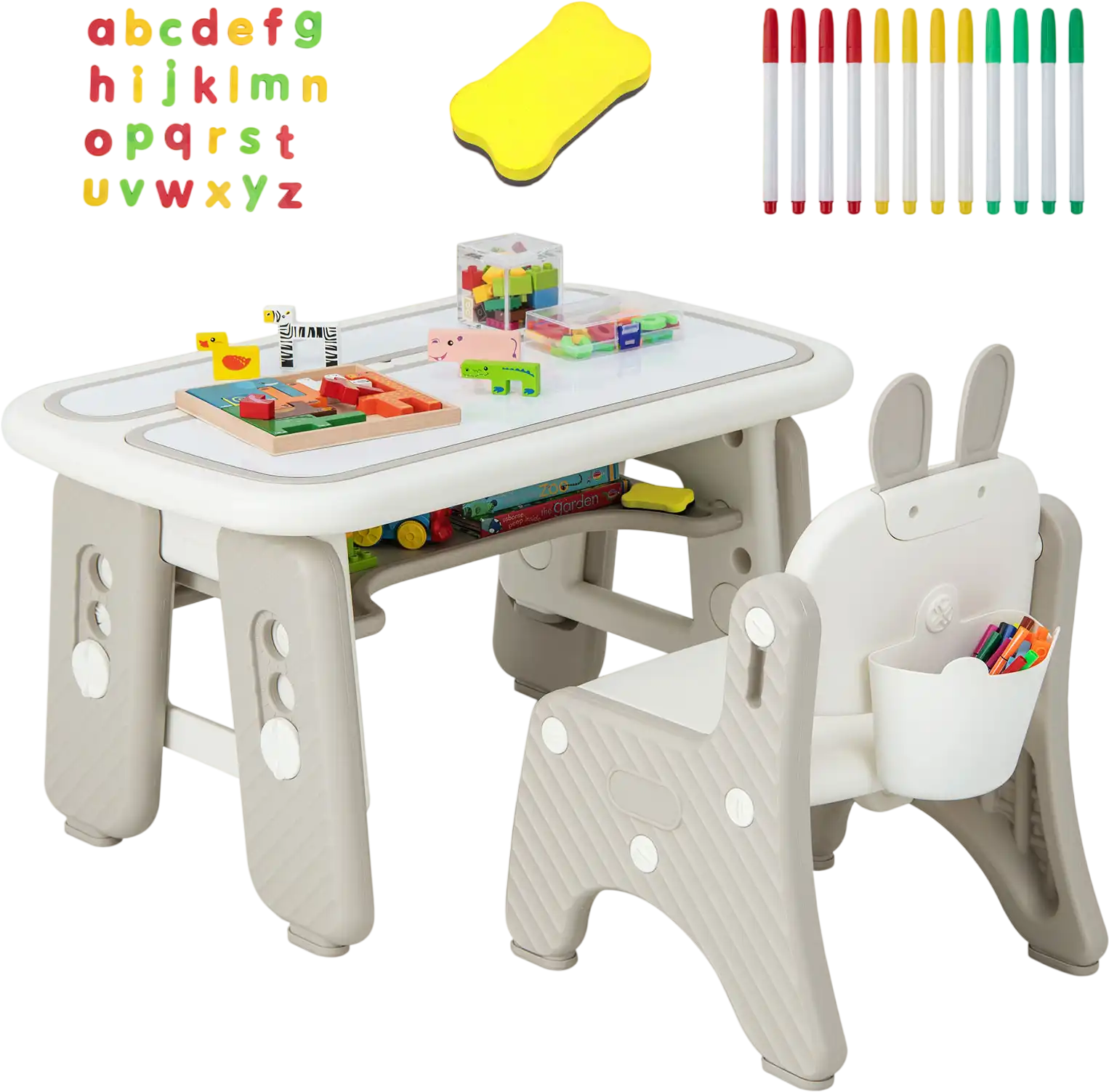Costway Kids Table & Chair Set Flip-Top Bookshelf 15693427 New