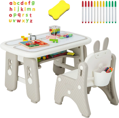 Costway Kids Table & Chair Set Flip-Top Bookshelf 15693427 New