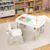 Kids table and chair set in gray with adjustable drawing boards, perfect for learning and playing in a child's room.