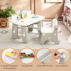 Kids table and chair set in gray with adjustable drawing boards, storage shelf, and cute rabbit-shaped chair for play.