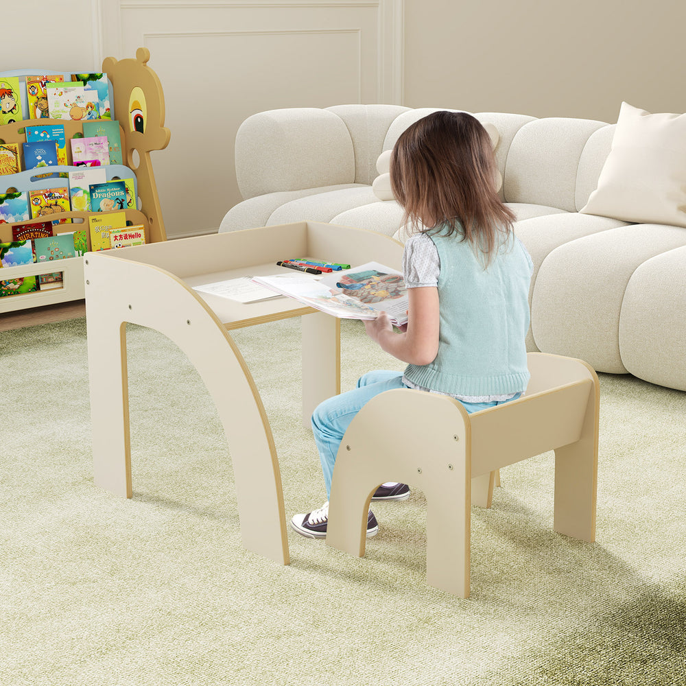 Kids Table and Chair Set with Wide Tabletop and Curved Edges for Kids Room-White - Gallery View 1 of 10