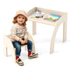 Kids table and chair set in white with wide tabletop and curved edges, perfect for play and learning in a child's room.