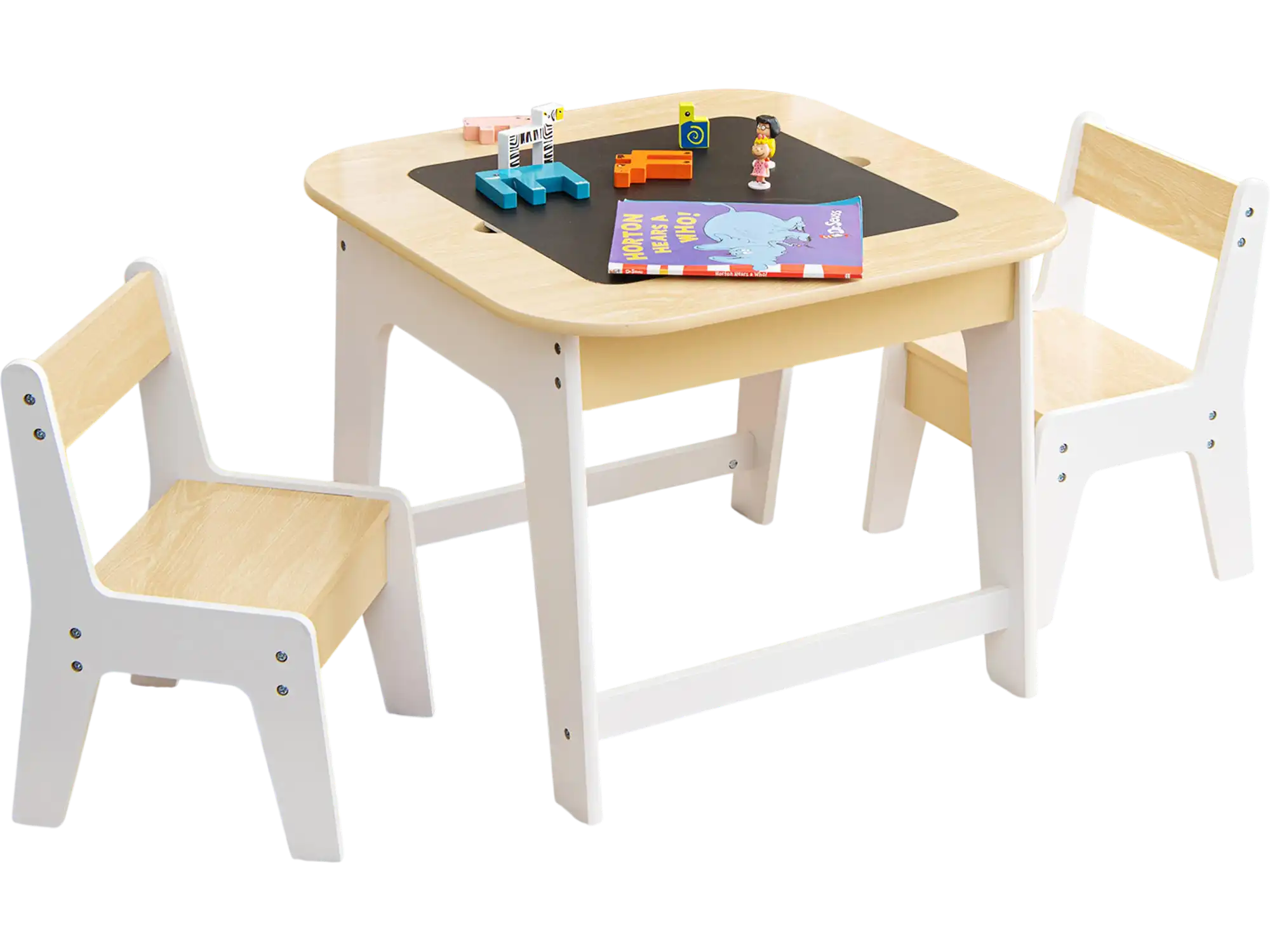Costway Kids Table & Chairs Set Double-Sized Tabletop Natural 42517369 New