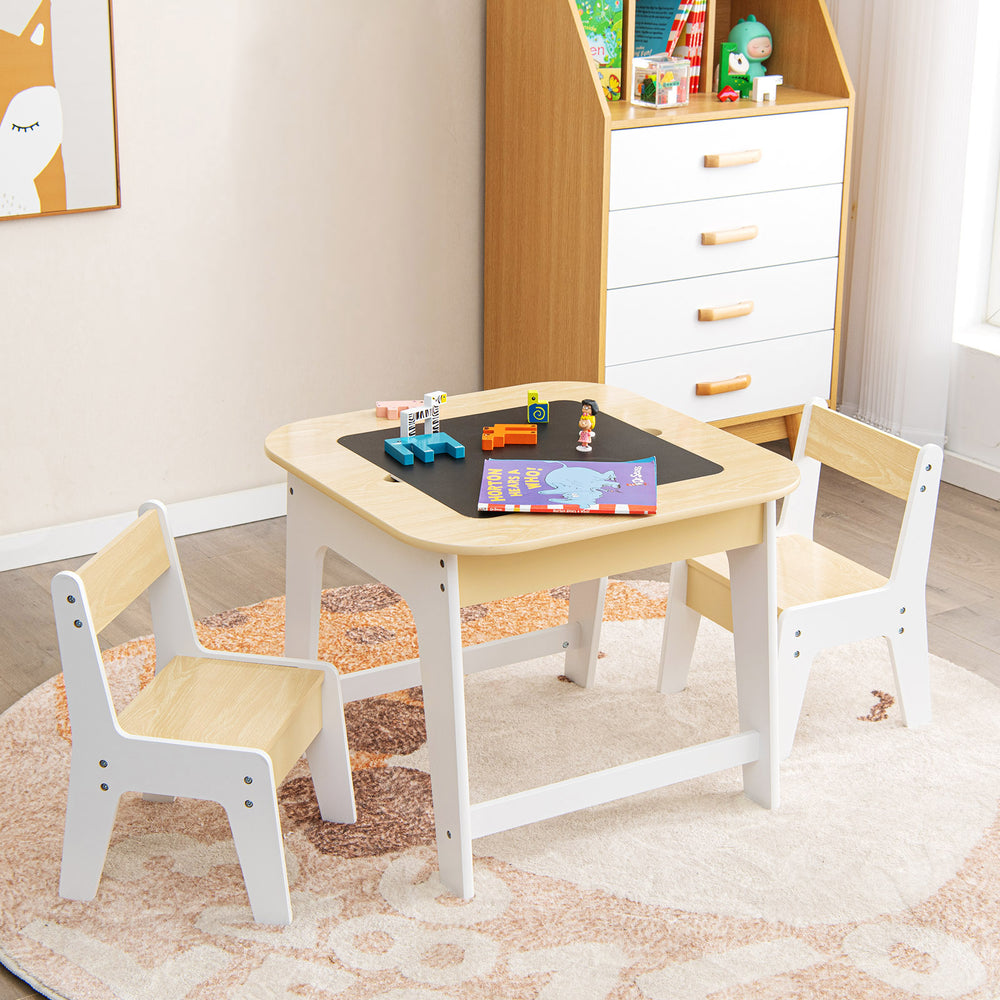 Kid's Table and Chairs Set with Double-sized Tabletop-Natural - Gallery View 1 of 11