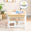 Kid's table and chairs set with double-sided tabletop, ideal for drawing and learning, featuring a space-saving design.