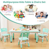 Kids table and chairs set in green with adjustable features, perfect for painting, reading, and playing activities.