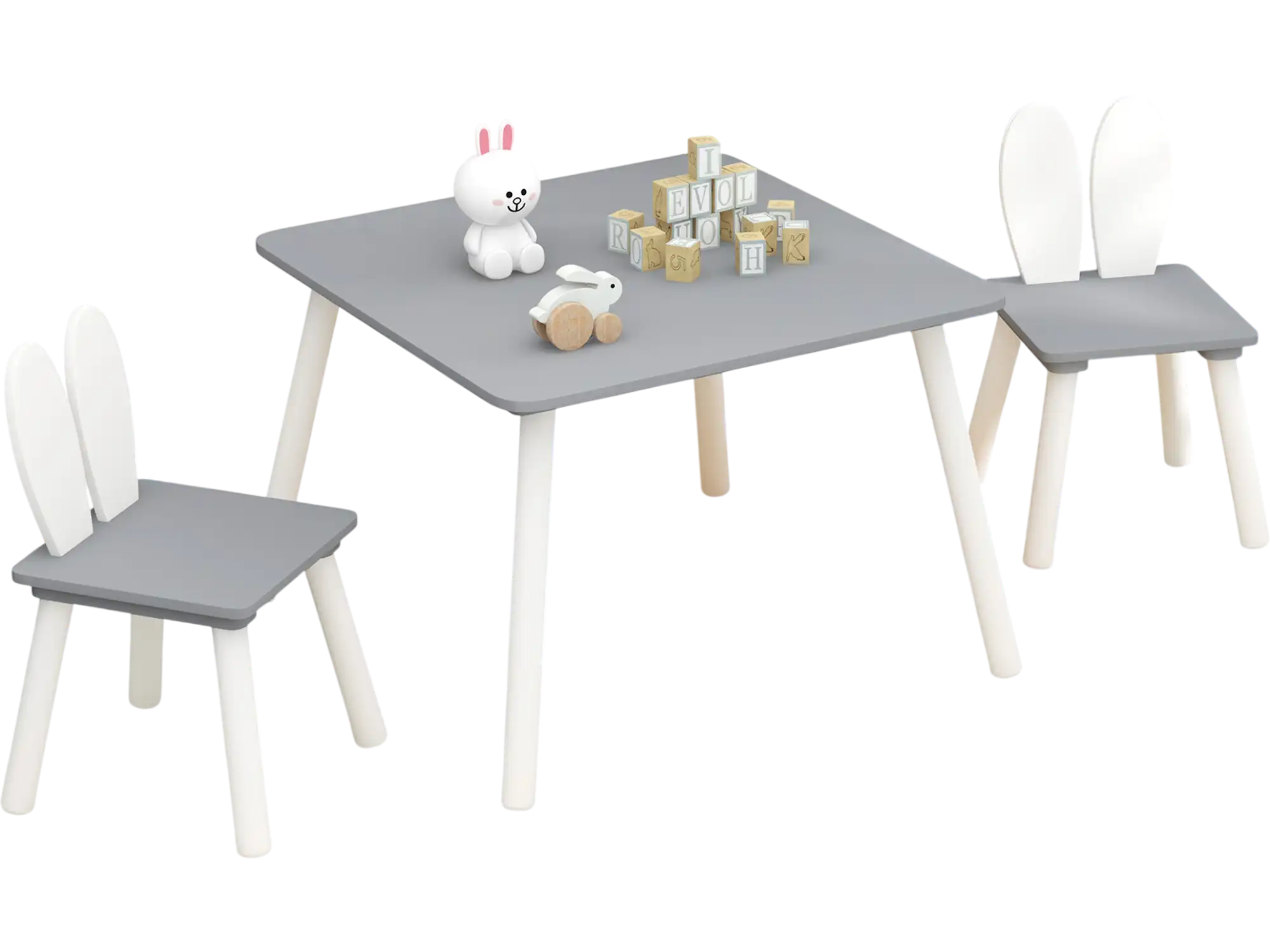 Costway 3-Pc Kids Table and Chairs Set Gray 57386421 New