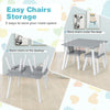 Kids table and chairs set in gray with bunny ear backrest, designed for arts, crafts, and easy storage options.