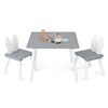 Kids table and chairs set in gray with bunny ear backrests, perfect for arts, crafts, and snack time.