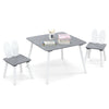 Kids table and chairs set in gray with bunny ear backrests, perfect for arts, crafts, and snack time in playrooms.