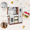 Kids modern toy kitchen playset featuring lights, sounds, storage drawers, and accessories for imaginative play.
