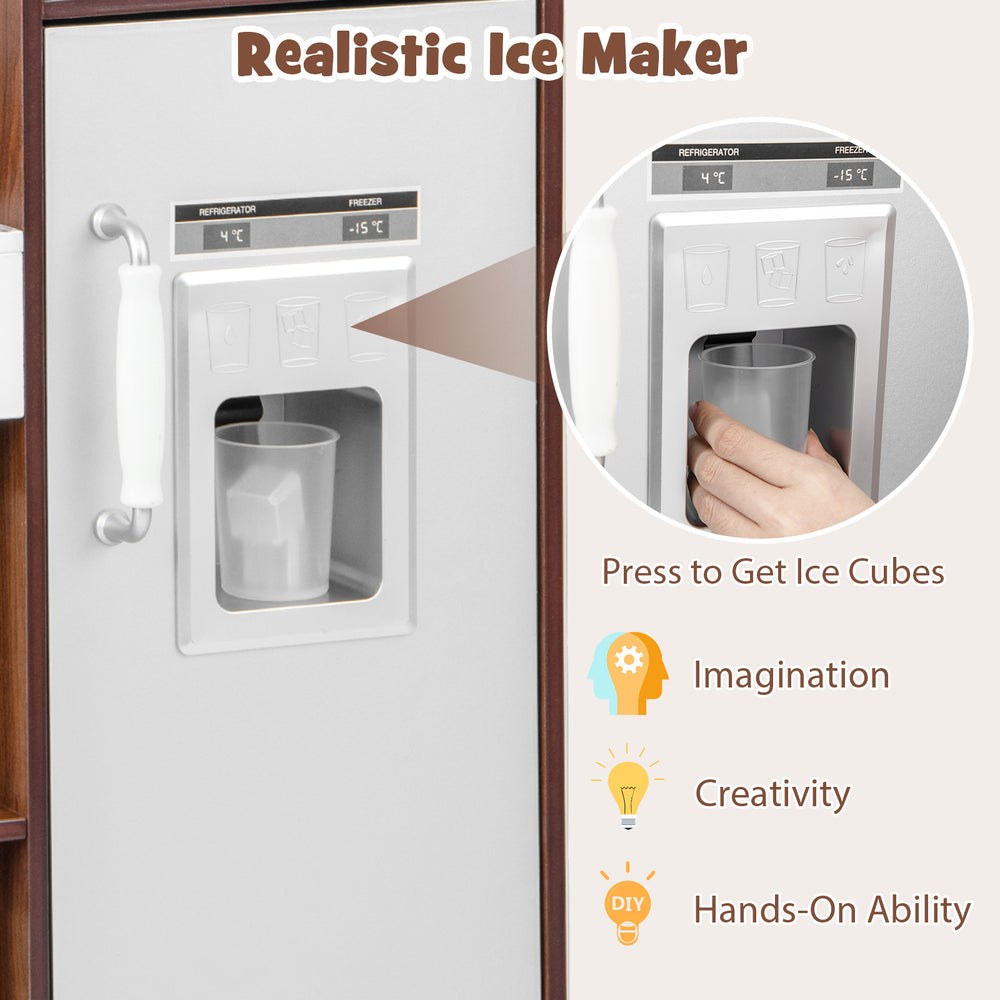 Ice maker feature of the Kids Modern Toy Kitchen Playset, designed for imaginative play with realistic sounds and.