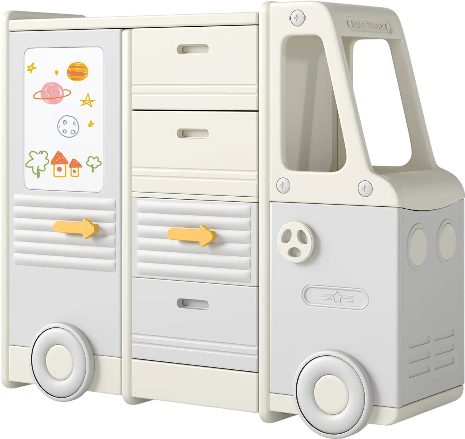 Costway Bus-Shaped Kids Toy Storage Organizer Cabinet 4 Pull-Out Drawers 38631503 New