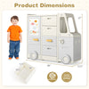 Bus-shaped kids toy storage organizer with 4 pull-out drawers, ideal for playrooms and classrooms, 37" height.