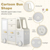 Bus-shaped kids toy storage organizer in gray with 4 pull-out drawers, ideal for playrooms and classrooms.
