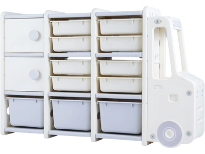 Costway Kids Toy Storage Organizer Truck-Shaped Chest 2 Cabinets 11 Removable Bins 56875303 New