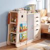 Kids toy storage organizer in beige with 5 removable bins and a cute dinosaur design, perfect for playroom organization.