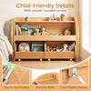Kids toy storage organizer featuring 2 rolling drawers and a 3-tier bookshelf, designed for playroom safety and easy access.
