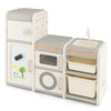 Multipurpose toy chest and bookshelf in gray with removable sink, magnetic whiteboard, and multiple storage areas for.