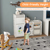 Child-friendly multipurpose toy chest and bookshelf in gray, featuring a magnetic whiteboard and spacious storage for.