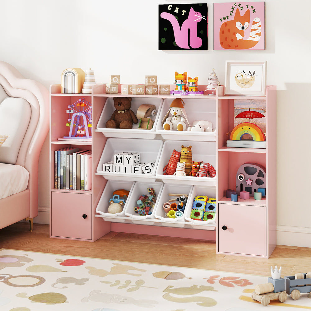 Kids Toy Storage and Bookshelf with Boxes and Open Shelves-Pink - Gallery View 1 of 10