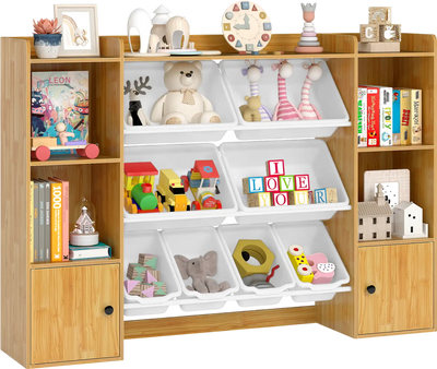 Costway Kids Toy Storage Bookshelf w/ Boxes Open Shelves 44454187 New