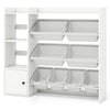 Kids toy storage and bookshelf in white with 8 boxes, 2 open shelves, and a cabinet, perfect for playrooms and.